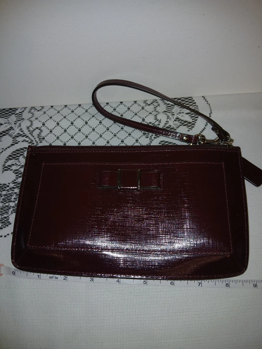 Coach Patent Wristlet Clutch in Burgundy